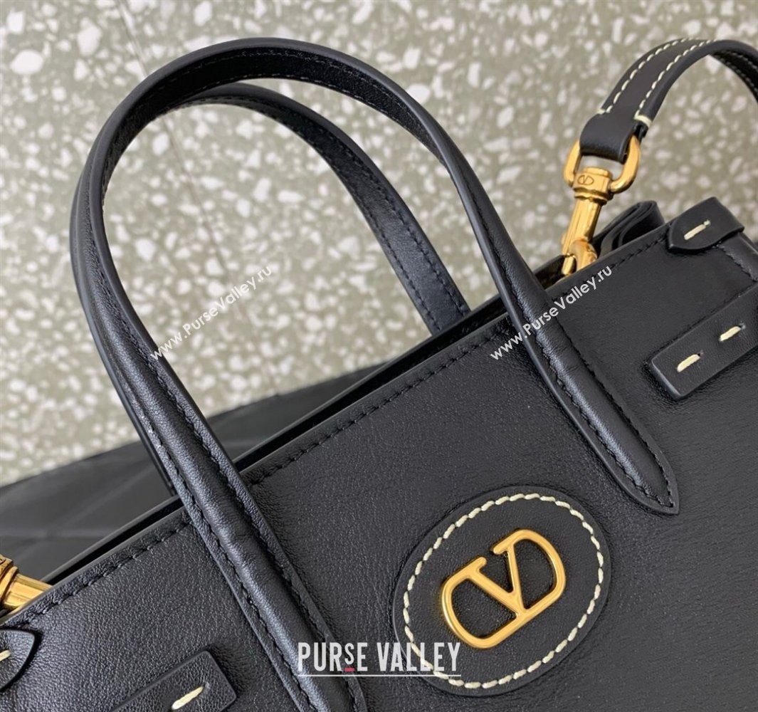 Valentino Antibes Small Shopping Bag in Calfskin with Slide Buckles Black 2025 6220S (LKF-250520081)