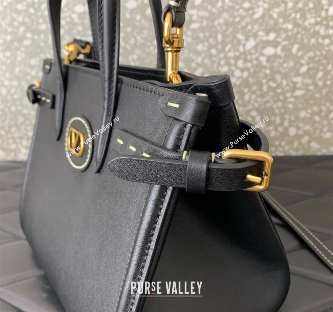 Valentino Antibes Small Shopping Bag in Calfskin with Slide Buckles Black 2025 6220S (LKF-250520081)