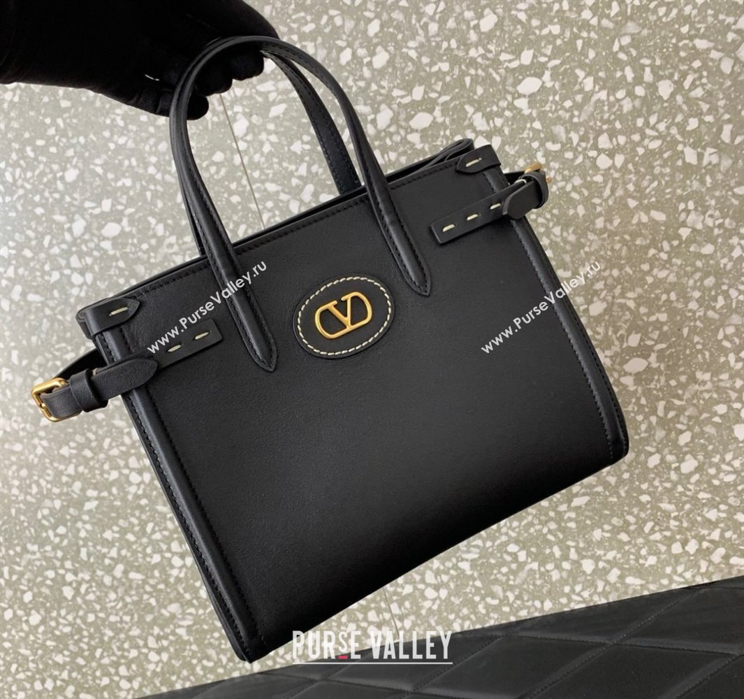 Valentino Antibes Small Shopping Bag in Calfskin with Slide Buckles Black 2025 6220S (LKF-250520081)