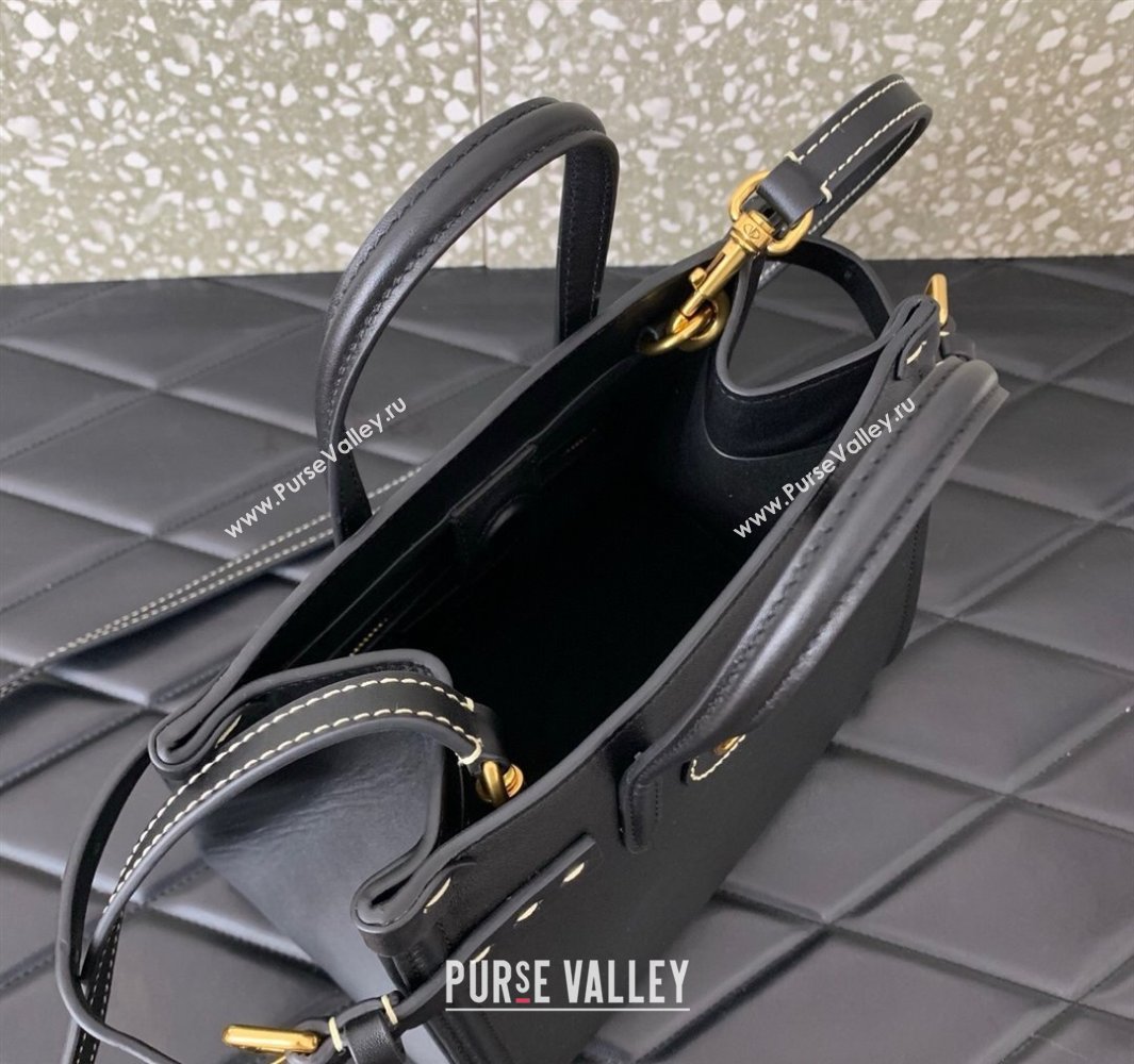 Valentino Antibes Small Shopping Bag in Calfskin with Slide Buckles Black 2025 6220S (LKF-250520081)