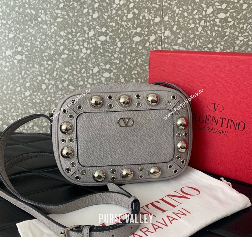 Valentino Nellcôte Crossbody Bag in Grainy Calfskin with Ball Studs Grey 2025 6207 (LKF-250520072)
