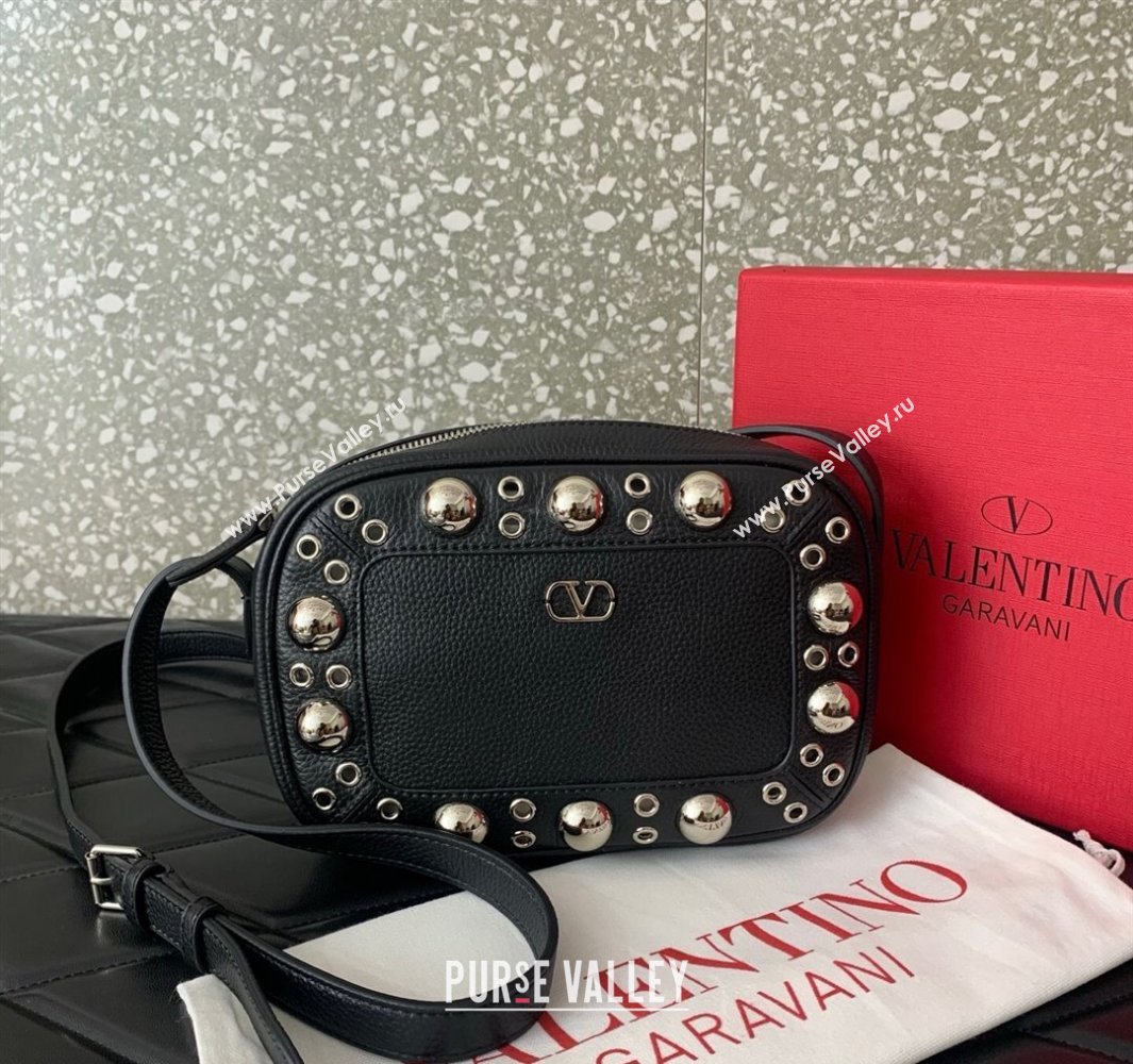 Valentino Nellcôte Crossbody Bag in Grainy Calfskin with Ball Studs Black 2025 6207 (LKF-250520070)