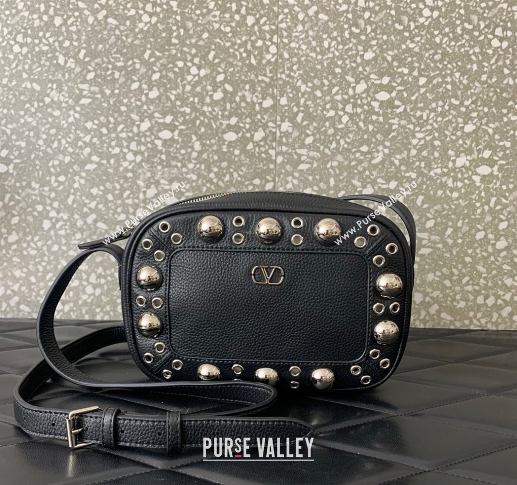 Valentino Nellcôte Crossbody Bag in Grainy Calfskin with Ball Studs Black 2025 6207 (LKF-250520070)