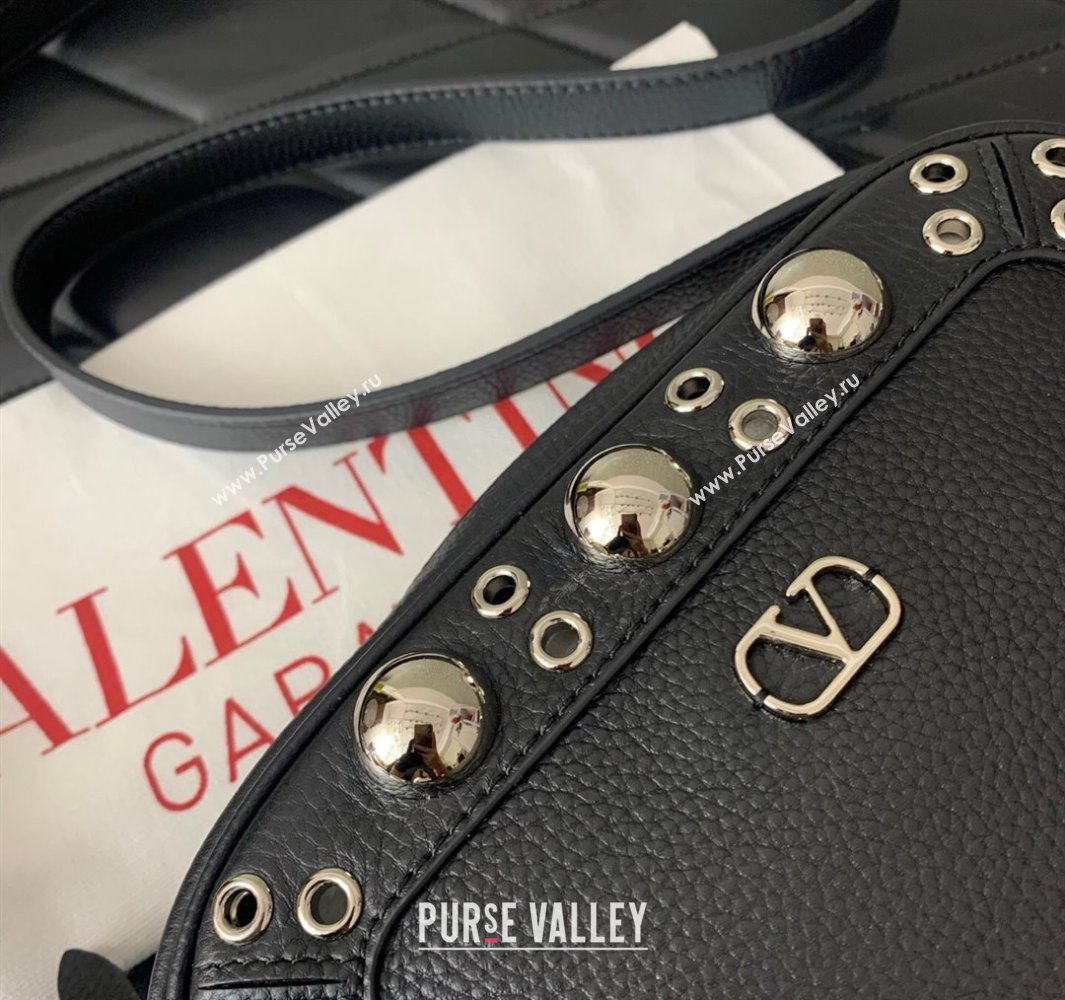 Valentino Nellcôte Crossbody Bag in Grainy Calfskin with Ball Studs Black 2025 6207 (LKF-250520070)