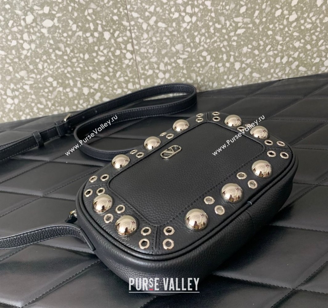 Valentino Nellcôte Crossbody Bag in Grainy Calfskin with Ball Studs Black 2025 6207 (LKF-250520070)