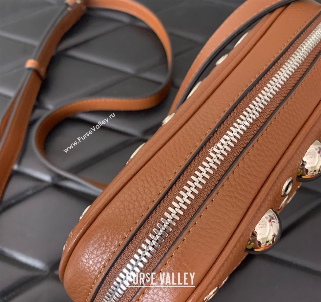 Valentino Nellcôte Crossbody Bag in Grainy Calfskin with Ball Studs Brown 2025 6207 (LKF-250520071)