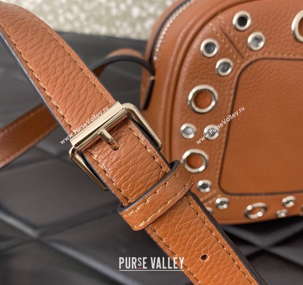 Valentino Nellcôte Crossbody Bag in Grainy Calfskin with Ball Studs Brown 2025 6207 (LKF-250520071)
