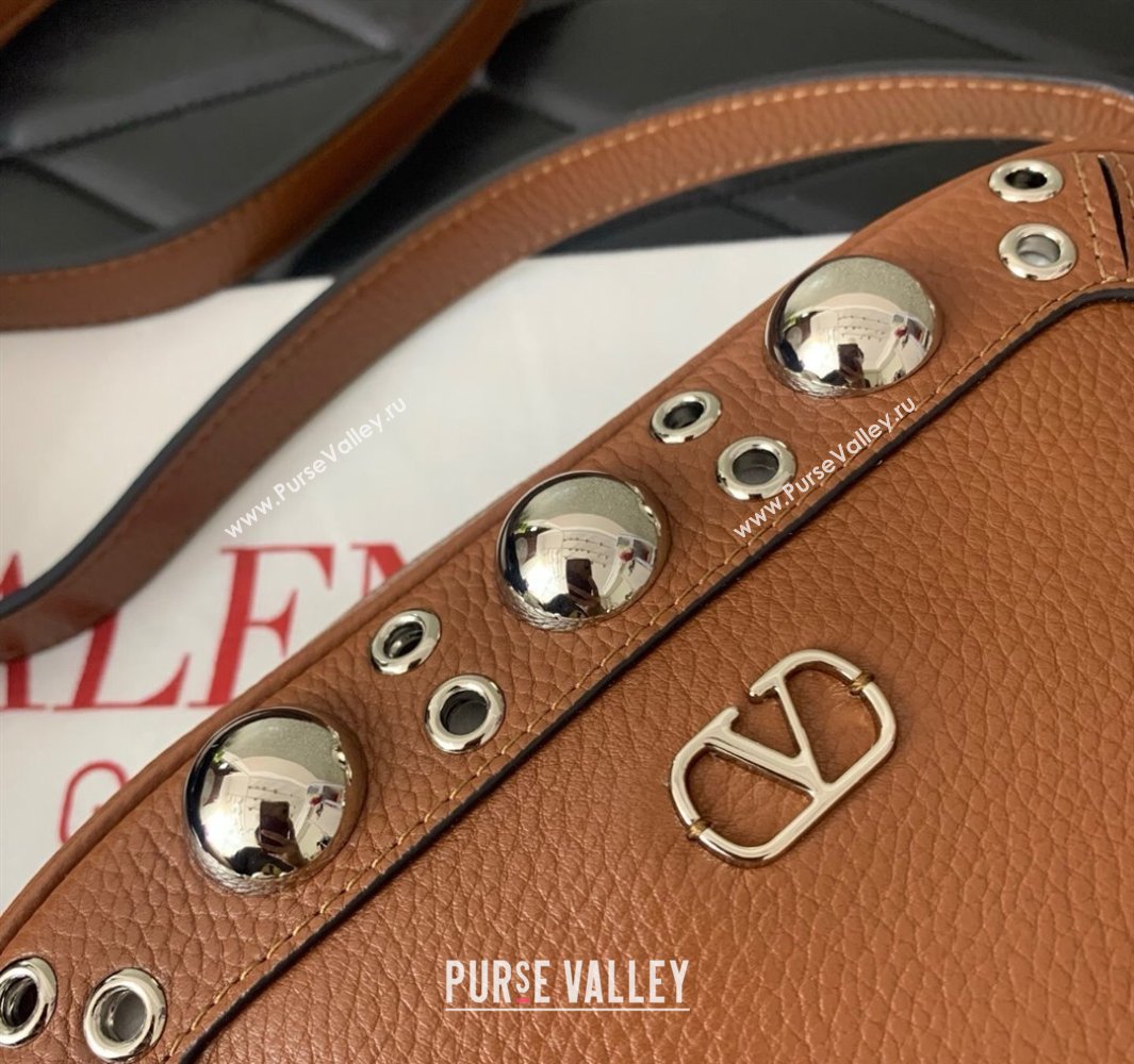 Valentino Nellcôte Crossbody Bag in Grainy Calfskin with Ball Studs Brown 2025 6207 (LKF-250520071)