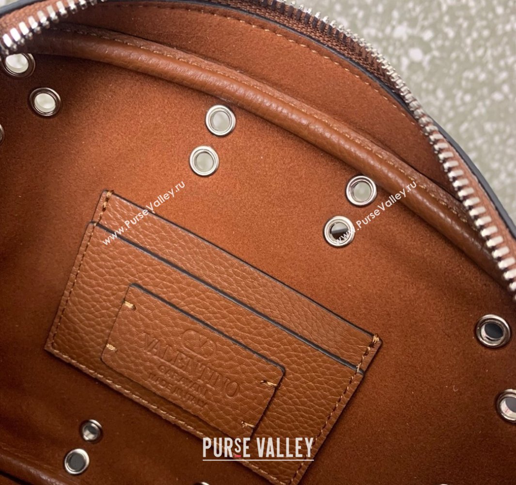Valentino Nellcôte Crossbody Bag in Grainy Calfskin with Ball Studs Brown 2025 6207 (LKF-250520071)