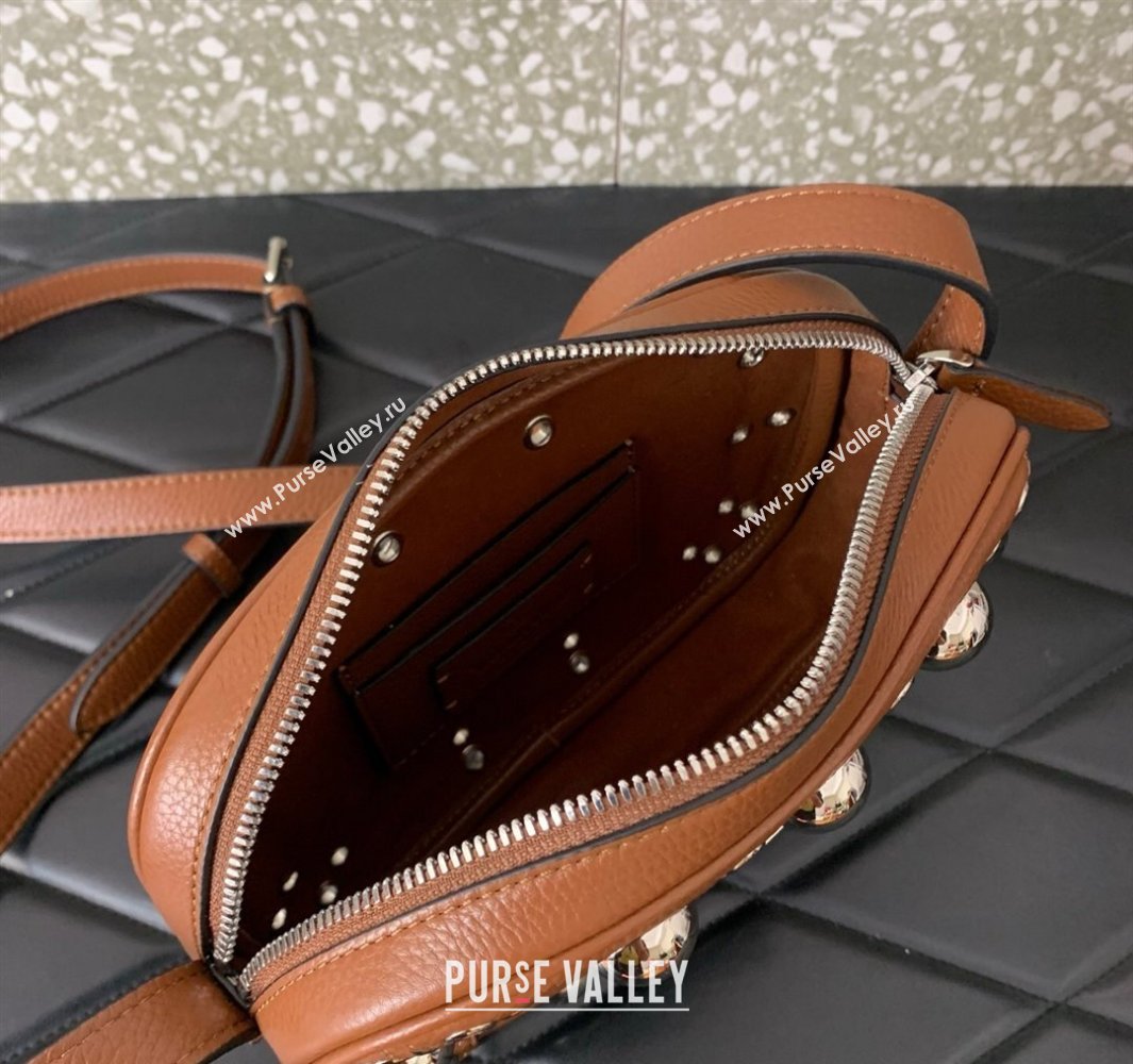 Valentino Nellcôte Crossbody Bag in Grainy Calfskin with Ball Studs Brown 2025 6207 (LKF-250520071)