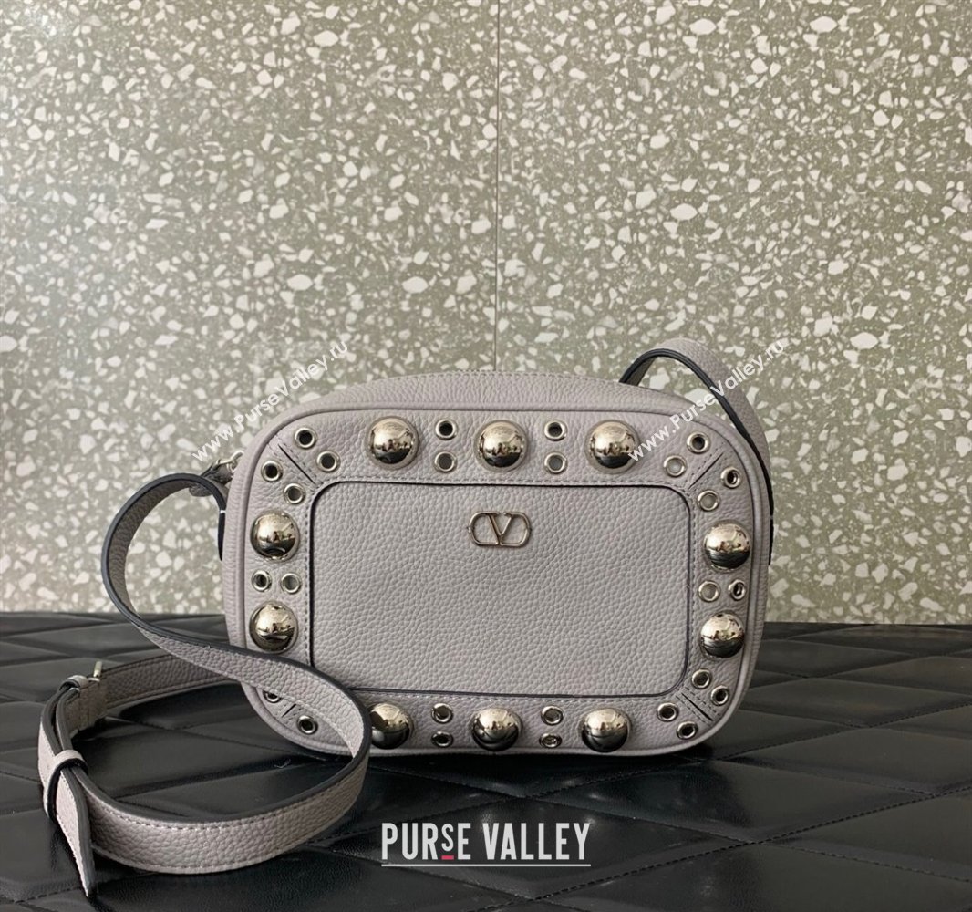 Valentino Nellcôte Crossbody Bag in Grainy Calfskin with Ball Studs Grey 2025 6207 (LKF-250520072)