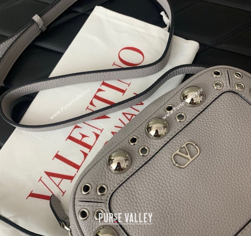 Valentino Nellcôte Crossbody Bag in Grainy Calfskin with Ball Studs Grey 2025 6207 (LKF-250520072)