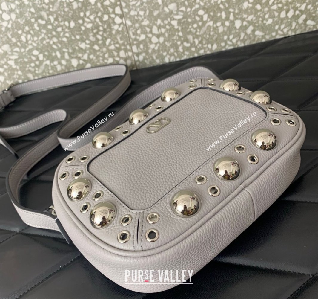 Valentino Nellcôte Crossbody Bag in Grainy Calfskin with Ball Studs Grey 2025 6207 (LKF-250520072)