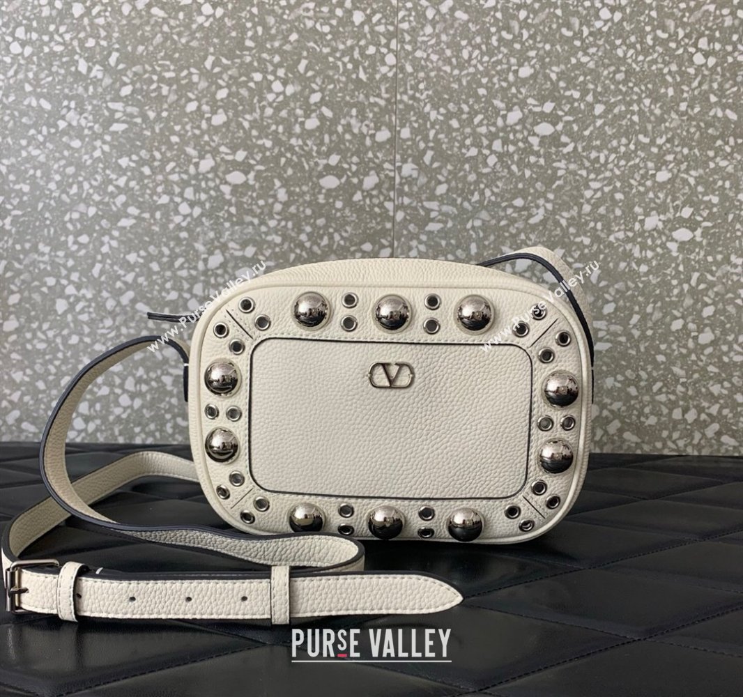 Valentino Nellcôte Crossbody Bag in Grainy Calfskin with Ball Studs White 2025 6207 (LKF-250520073)