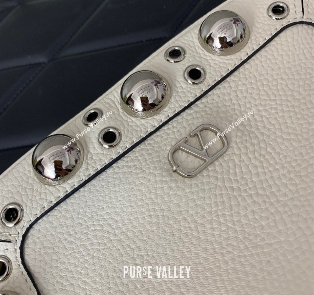 Valentino Nellcôte Crossbody Bag in Grainy Calfskin with Ball Studs White 2025 6207 (LKF-250520073)