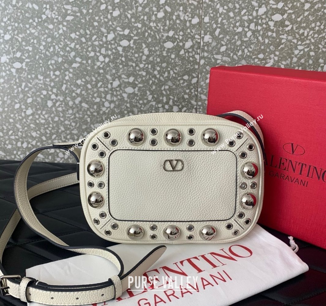 Valentino Nellcôte Crossbody Bag in Grainy Calfskin with Ball Studs White 2025 6207 (LKF-250520073)
