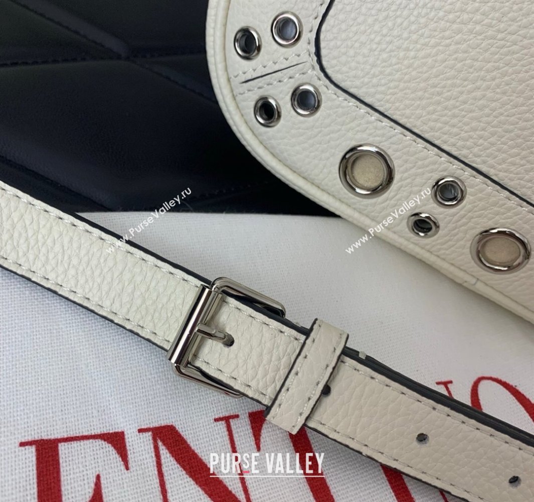 Valentino Nellcôte Crossbody Bag in Grainy Calfskin with Ball Studs White 2025 6207 (LKF-250520073)