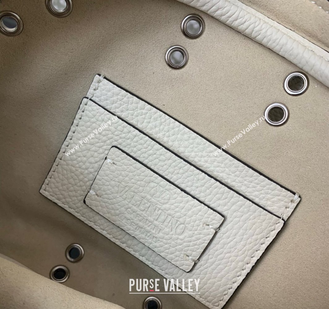 Valentino Nellcôte Crossbody Bag in Grainy Calfskin with Ball Studs White 2025 6207 (LKF-250520073)