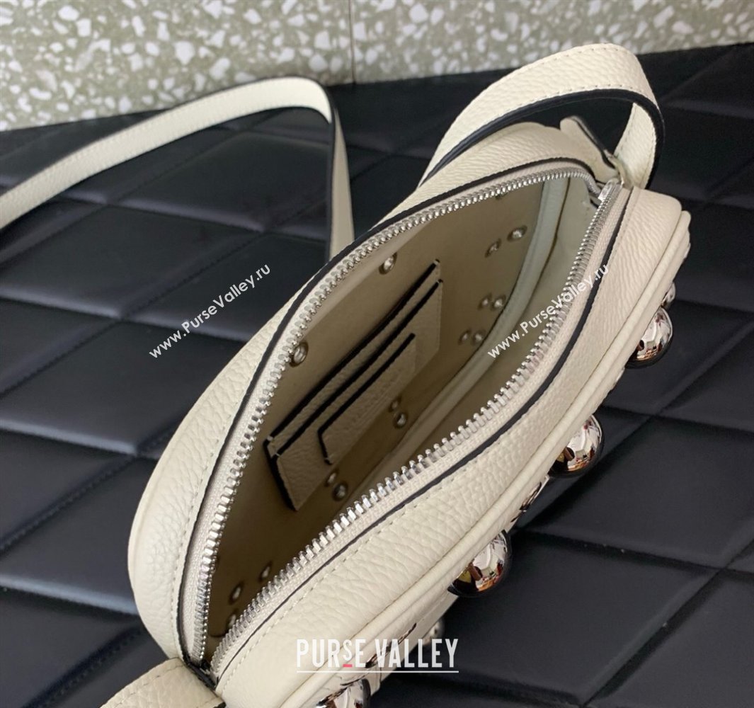Valentino Nellcôte Crossbody Bag in Grainy Calfskin with Ball Studs White 2025 6207 (LKF-250520073)