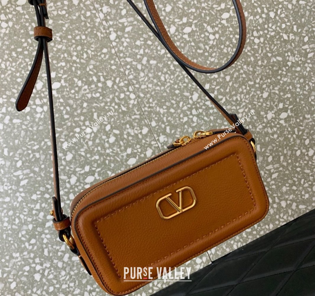 Valentino Alltime Mini Shoulder Bag in Grainy Calfskin Brown 2025 6205 (LKF-250520064)