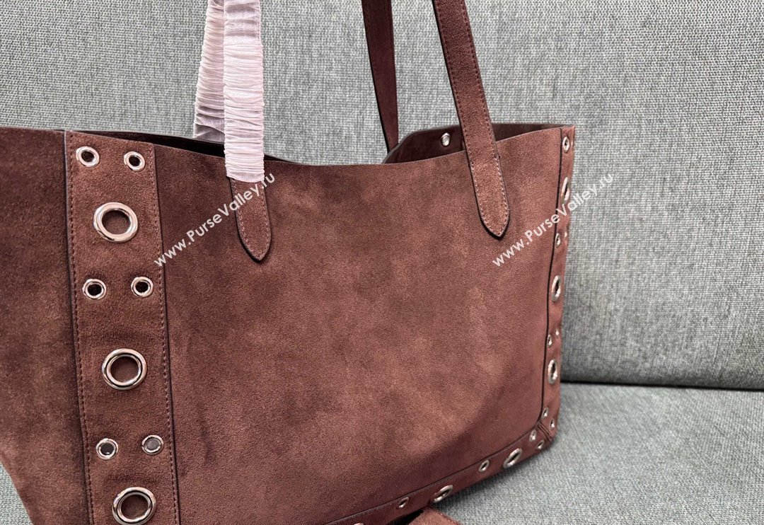 Valentino Medium Nellcôte Shopping Bag in Suede with Ball Studs Coffee Brown 2025 3177 (JD-250520068)