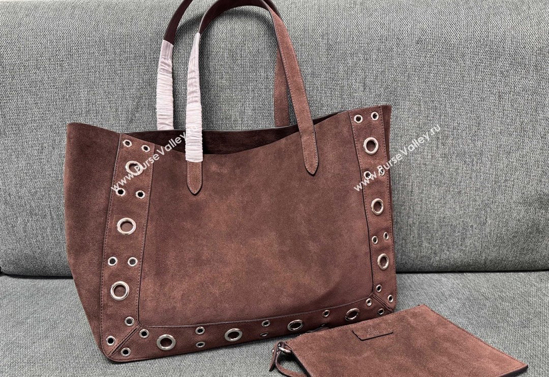 Valentino Medium Nellcôte Shopping Bag in Suede with Ball Studs Coffee Brown 2025 3177 (JD-250520068)