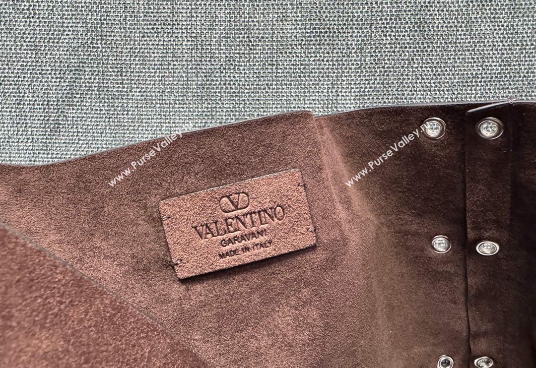 Valentino Medium Nellcôte Shopping Bag in Suede with Ball Studs Coffee Brown 2025 3177 (JD-250520068)