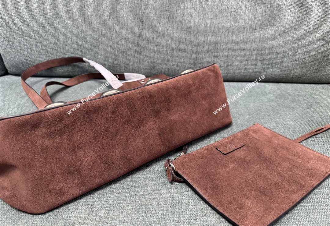 Valentino Medium Nellcôte Shopping Bag in Suede with Ball Studs Coffee Brown 2025 3177 (JD-250520068)