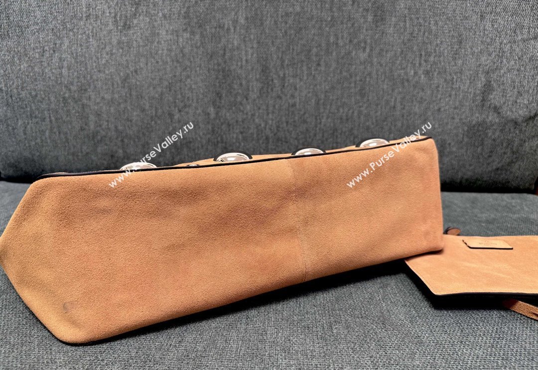 Valentino Medium Nellcôte Shopping Bag in Suede with Ball Studs Light Brown 2025 3177 (JD-250520069)