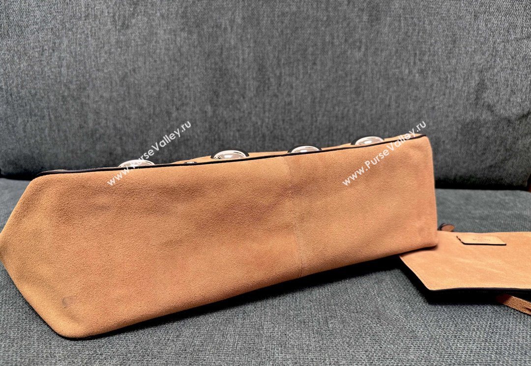 Valentino Medium Nellcôte Shopping Bag in Suede with Ball Studs Light Brown 2025 3177 (JD-250520069)