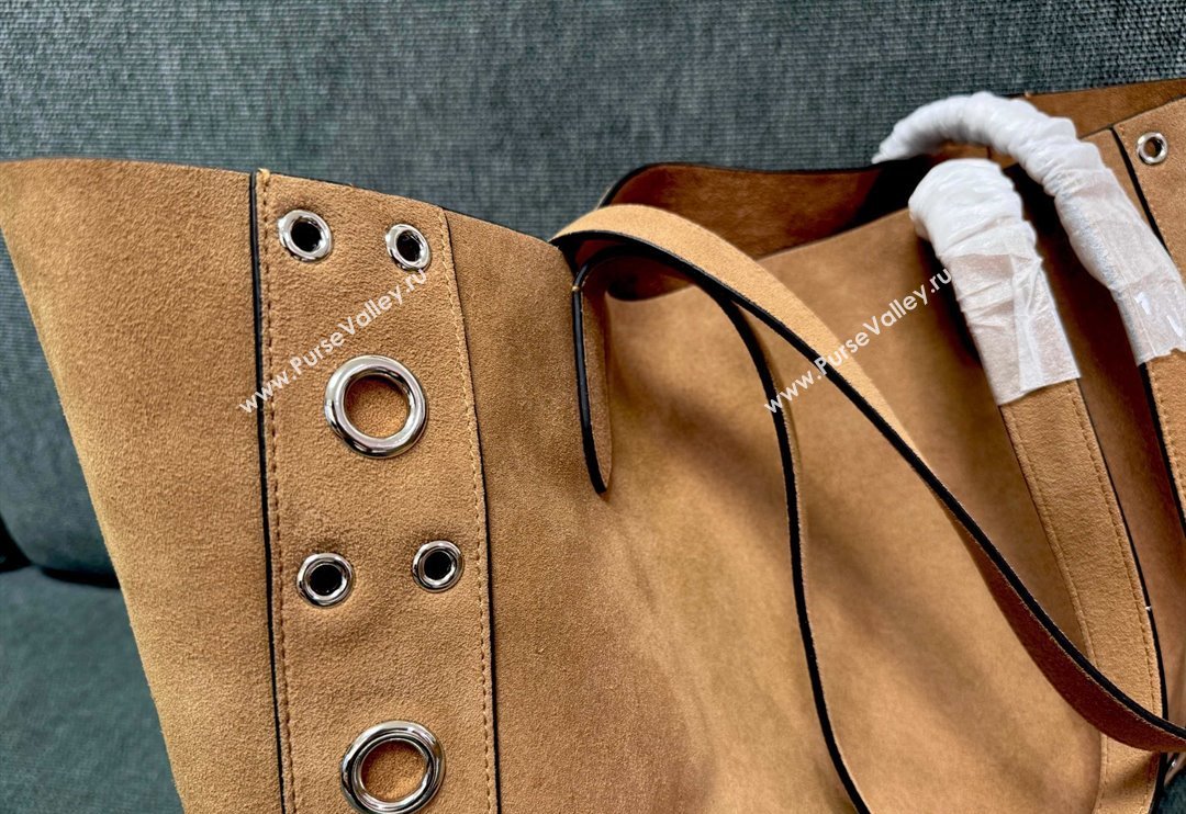 Valentino Medium Nellcôte Shopping Bag in Suede with Ball Studs Light Brown 2025 3177 (JD-250520069)