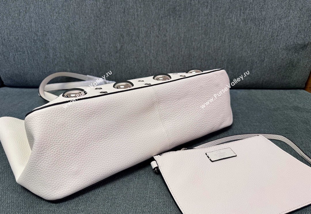 Valentino Medium Nellcôte Shopping Bag in Grainy Calfskin with Ball Studs White 2025 3177 (JD-250520066)