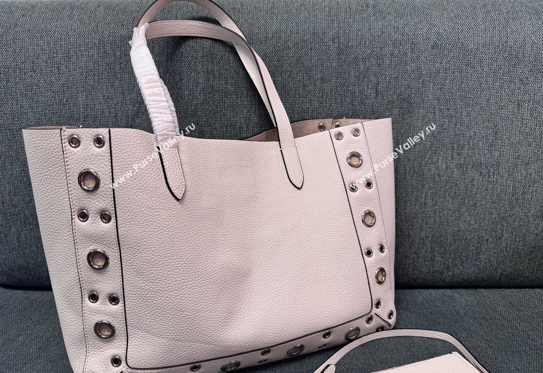 Valentino Medium Nellcôte Shopping Bag in Grainy Calfskin with Ball Studs White 2025 3177 (JD-250520066)