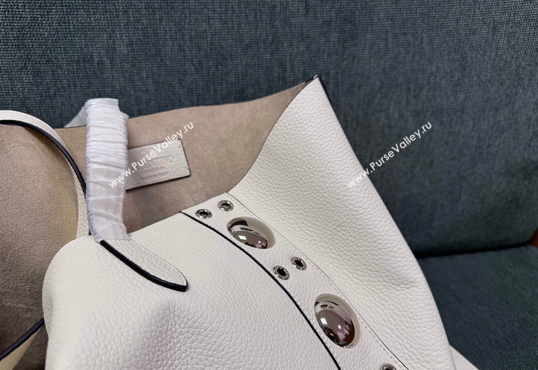 Valentino Medium Nellcôte Shopping Bag in Grainy Calfskin with Ball Studs White 2025 3177 (JD-250520066)