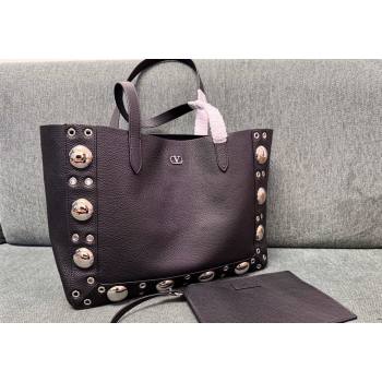 Valentino Medium Nellcôte Shopping Bag in Grainy Calfskin with Ball Studs Black 2025 3177 (JD-250520067)