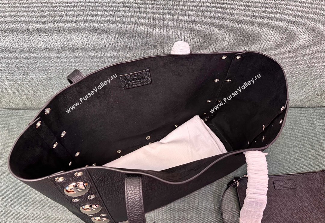 Valentino Medium Nellcôte Shopping Bag in Grainy Calfskin with Ball Studs Black 2025 3177 (JD-250520067)