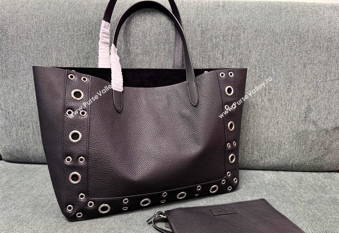 Valentino Medium Nellcôte Shopping Bag in Grainy Calfskin with Ball Studs Black 2025 3177 (JD-250520067)