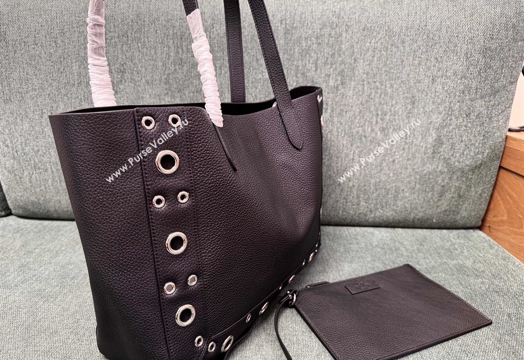Valentino Medium Nellcôte Shopping Bag in Grainy Calfskin with Ball Studs Black 2025 3177 (JD-250520067)