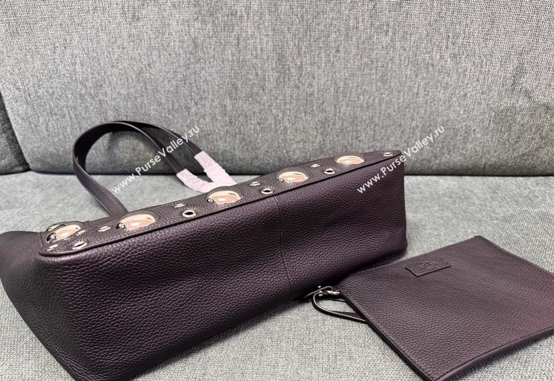 Valentino Medium Nellcôte Shopping Bag in Grainy Calfskin with Ball Studs Black 2025 3177 (JD-250520067)