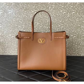 Valentino Antibes Medium Shopping Bag in Calfskin with Slide Buckles Brown 2025 6220L (LKF-250520075)