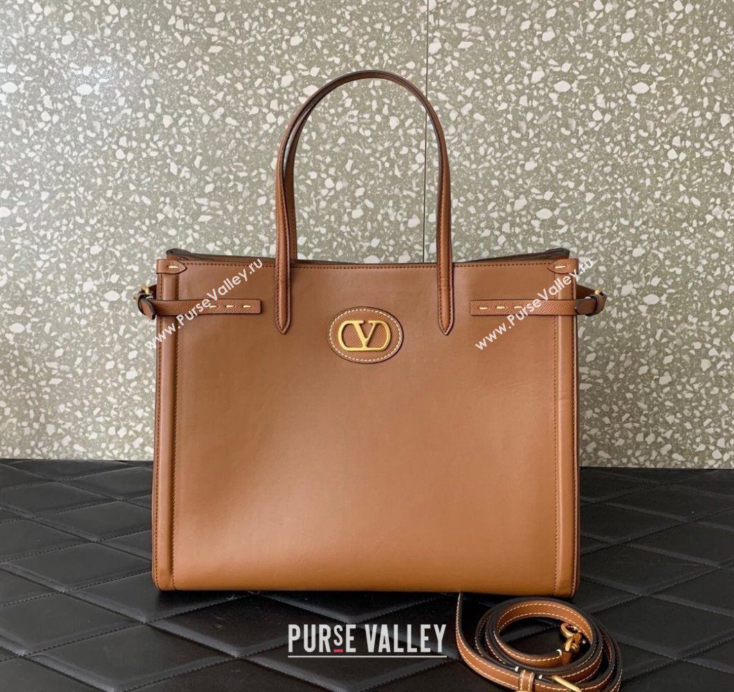 Valentino Antibes Medium Shopping Bag in Calfskin with Slide Buckles Brown 2025 6220L (LKF-250520075)