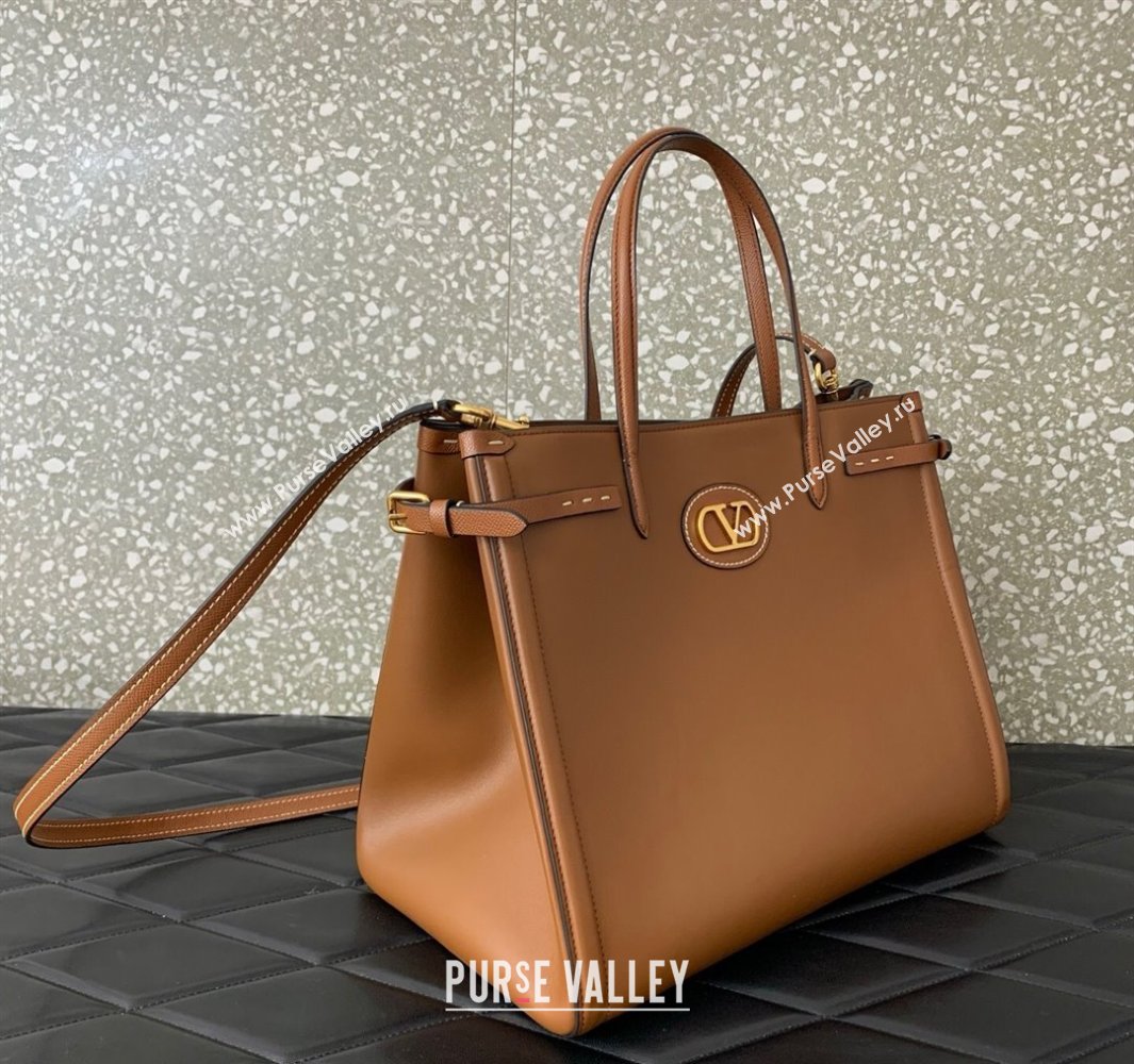 Valentino Antibes Medium Shopping Bag in Calfskin with Slide Buckles Brown 2025 6220L (LKF-250520075)