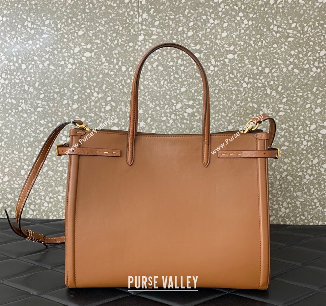 Valentino Antibes Medium Shopping Bag in Calfskin with Slide Buckles Brown 2025 6220L (LKF-250520075)
