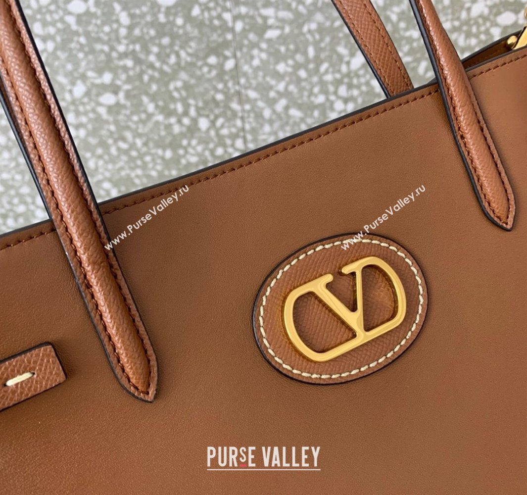 Valentino Antibes Medium Shopping Bag in Calfskin with Slide Buckles Brown 2025 6220L (LKF-250520075)
