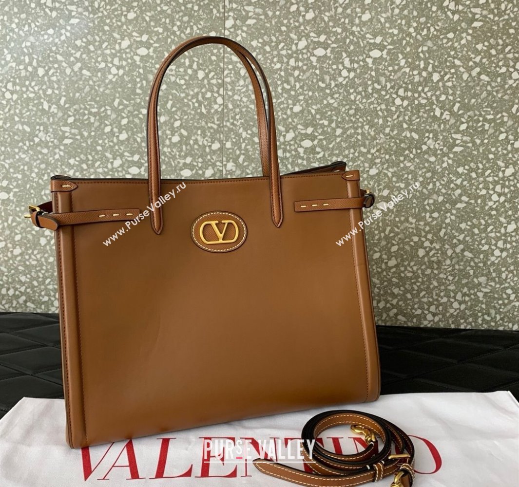 Valentino Antibes Medium Shopping Bag in Calfskin with Slide Buckles Brown 2025 6220L (LKF-250520075)