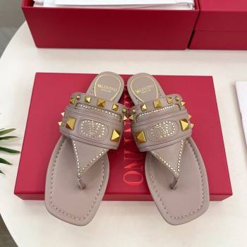 Valentino Plaster Caster Flat Thong Slides Sandal in Calfskin Powder Pink 2025 (MD-250603079)