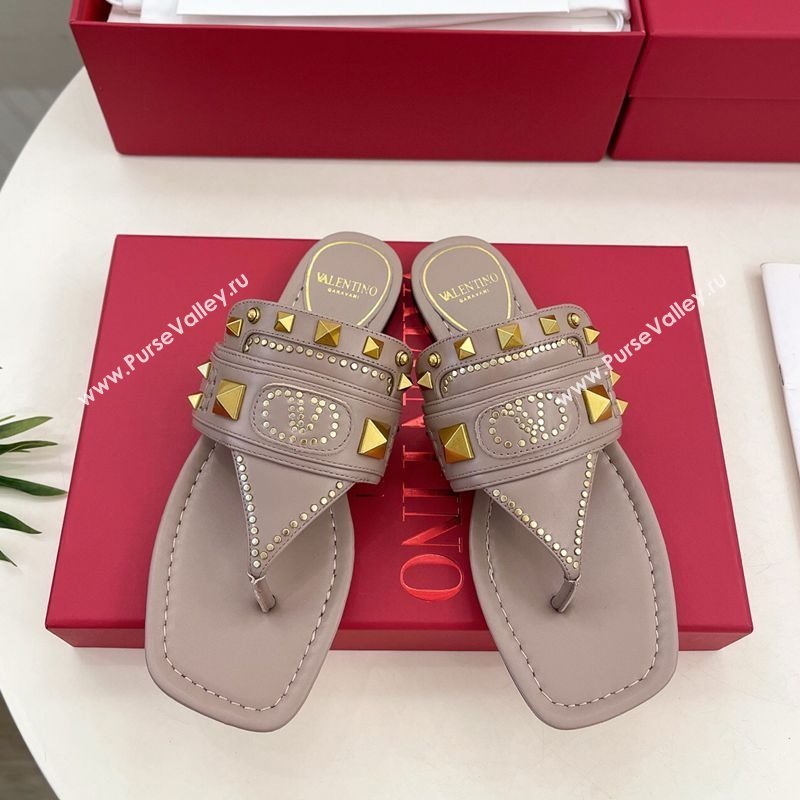 Valentino Plaster Caster Flat Thong Slides Sandal in Calfskin Powder Pink 2025 (MD-250603079)