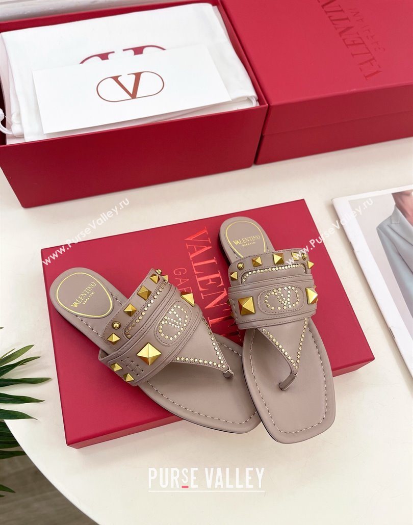 Valentino Plaster Caster Flat Thong Slides Sandal in Calfskin Powder Pink 2025 (MD-250603079)