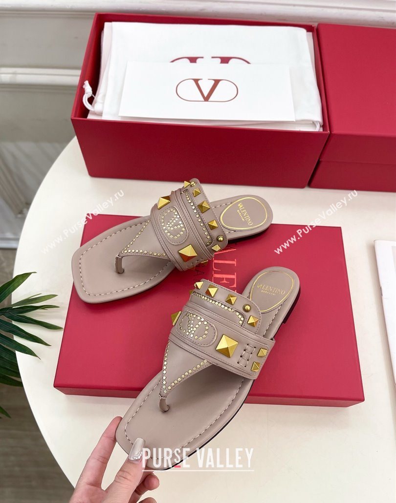 Valentino Plaster Caster Flat Thong Slides Sandal in Calfskin Powder Pink 2025 (MD-250603079)