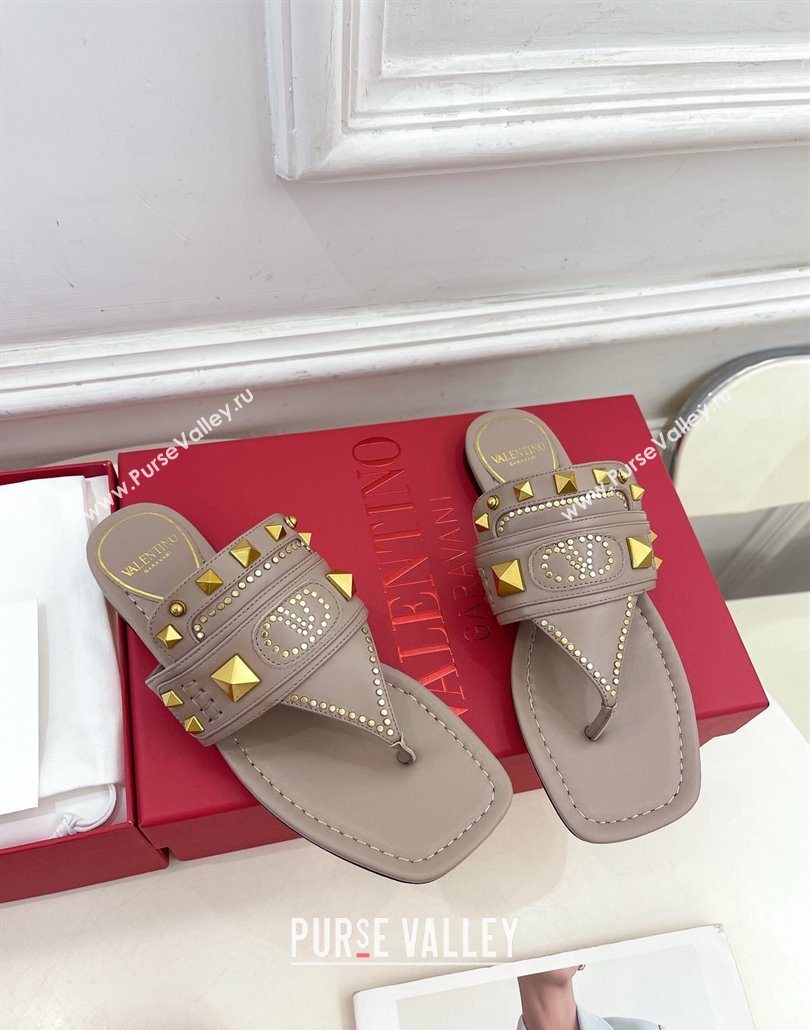 Valentino Plaster Caster Flat Thong Slides Sandal in Calfskin Powder Pink 2025 (MD-250603079)